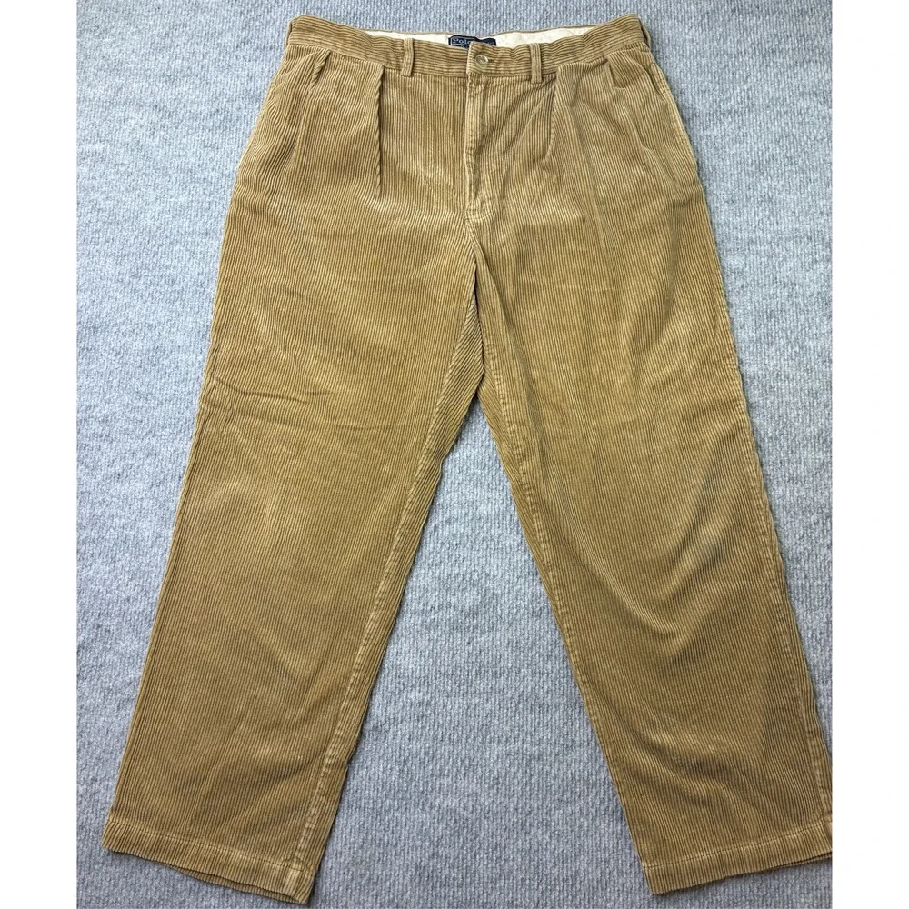 Polo Ralph Lauren Andrew Pant Mens 38x30 Tan Corduroy Pleated Classic Fit